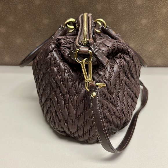🔥🔥🔥 Coach Madison Lindsey Chevron Quilted Brown Satchel Shoulder Bag - Picture 11 of 16